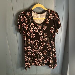 Bishuge Black & Pink Floral Tunic Top | Women’s Size Large